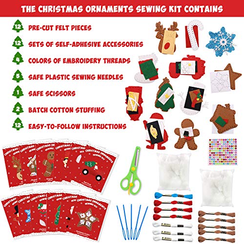 CiyvoLyeen Christmas Sewing Kit for Kids -Easy & Fun Felt Sewing Crafts, Christmas Ornaments Arts and Crafts Gift for Girls & Boys, Play and Learn My First Sewing Kit for Ages 6 7 8 9 10 11 12