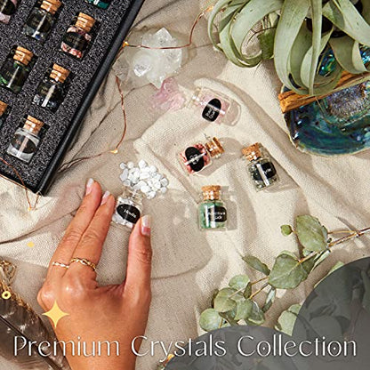 Set of 50 Crystals and Healing Stones | Healing Crystals in Spell Jars with Cork | Witchcraft Supplies | Real Crystal Kit with Crystal Grid