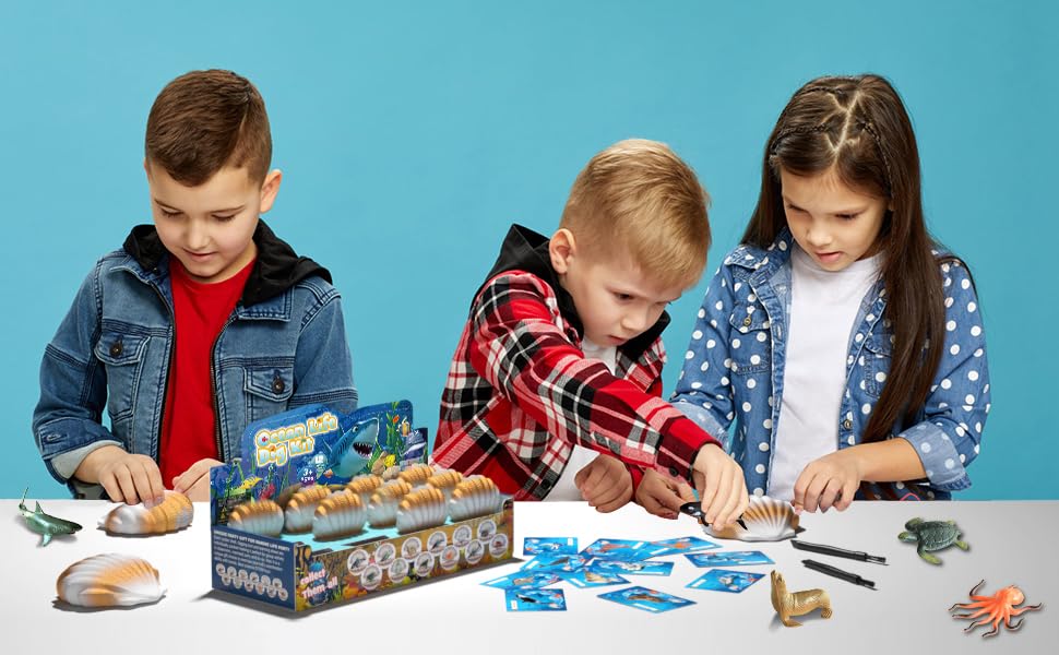 EARTH'SCODE Ocean Animals Dig Kit, Seashell Excavation Dig Bricks, Science Educational Gift for Kids 1