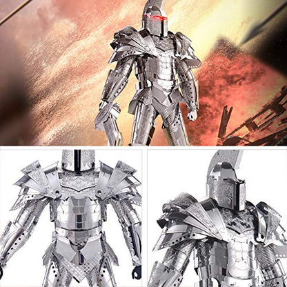 Piececool 3D Metal Puzzles for Adults DIY Mecha Model Kits Building Blocks, Black Knight 3D Figure Model kit Brain Teaser Puzzle Hobbies for Men, Great Birthday Gifts -125 Pcs - color: Silver