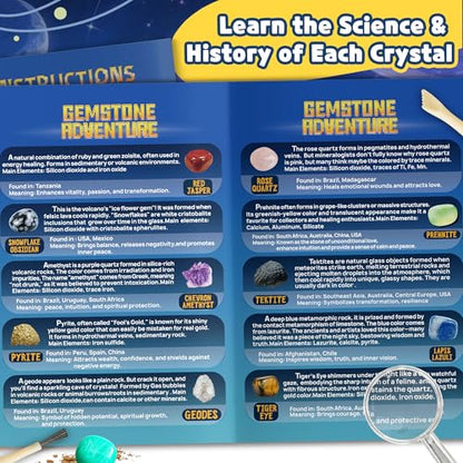 Gemstone Dig Kit for Kids with 2 Tools, 10 Real Gems Tektite