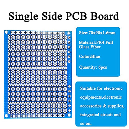 YUNGUI 6PCS Solderable Breadboard,824 Holes 70x90x1.6mm PCB Board for DIY Prototype Soldering and Electronic Project with Arduino Kits, Blue