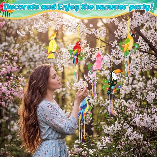 Amyhill 16 Pack Bird Wind Chimes Craft Kit, DIY Painting Wooden Art, Gifts - style: Parrot Bird