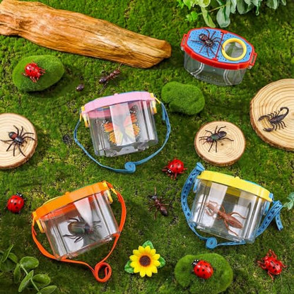 Halloscume 4 Pcs Bug Catcher for Kids Collector Toy Bug Habitat with Magnified Viewer, Insect Habitat, Outdoor Toys, Insect Box Magnifying Tools & Carry Strap - Educational Outdoor Adventure Gift