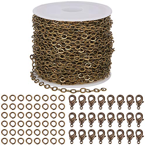 SUNNYCLUE DIY 33 Feet Antique Bronze Curb Cable Chain Link Necklace Small Width 3mm 30 Brass Lobster Claw Clasps, 100 Brass Jump Rings Antique Bronze Jewelry Chain for Jewelry Bracelet Necklace Making - color: Antique Bronze 3mm