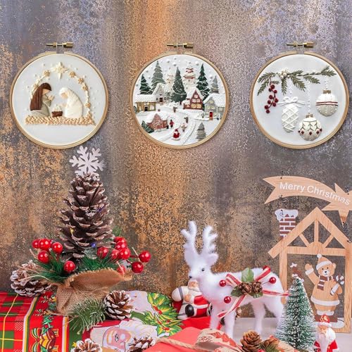 SCECALA 4 Winter Christmas Pack Embroidery Kit for Beginners - color: Beige