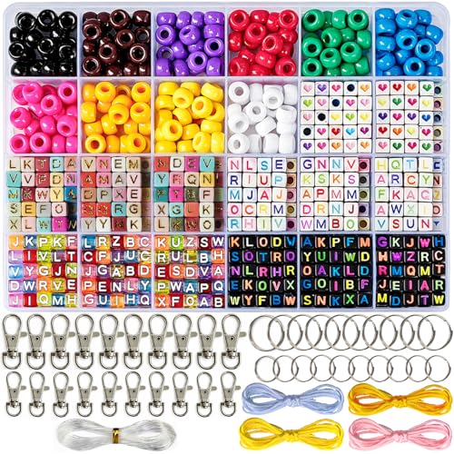 Aqltidiz 660Pcs DIY Beaded Keychain Making Kit, Bag Charm Craft Supplies