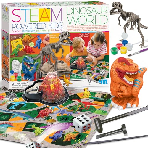 4M | STEAM Dinosaur World Exploration| Hands-On Science Kit with Dinosaur Figures & Fossil Experiments for Kids Ages 5+ - Educational Paleontology Toy Gift - style: Dinosaur World