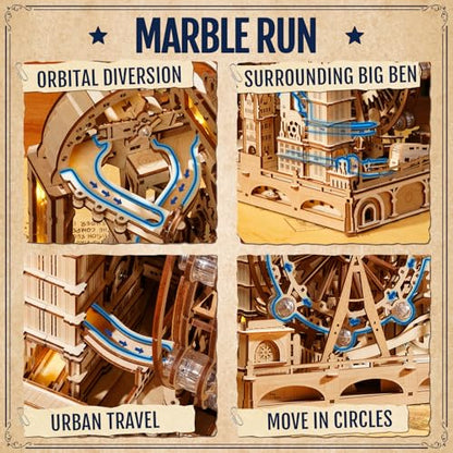 ROKR 3D Wooden Puzzles for Adults,Marble Travel London,431Piece 3D Puzzles,Marble Run Gift for Adults