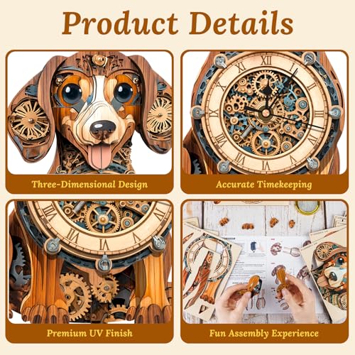 3D Wooden Puzzle for Adults - Dachshund Clock - color: Dachshund