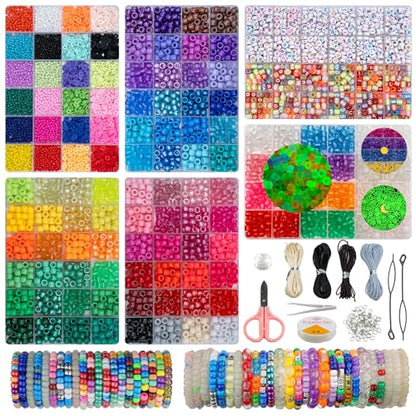 Acrylic Pony Beads Jewelry Making Kit – 96 Colors, UV Color Changing & Glow Alphabet Beads, Heart Bow Crystal String, Tools, Gift Box for DIY Bracelets, Necklaces (8mm Pony Beads Six Box) - color: 8mm pony Beads Six Box