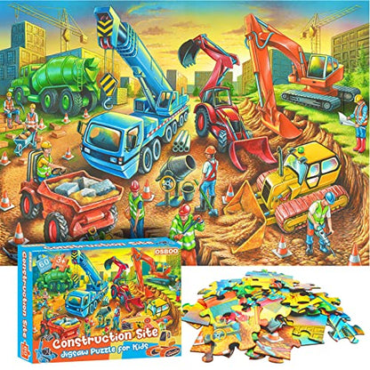 Jigsaw Puzzles for Kids Ages 3-5, 4-8, 6-8 Boys Girls - 60 Piece Construction Site - Large Piece Children Floor Jigsaw Puzzles - Science Educational Toys for 3 4 5 6 7 8 Years Old - color: Construction Site