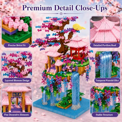 Cherry Blossom Tree House Micro Mini Building Block Set 2856 Pcs - color: Pink