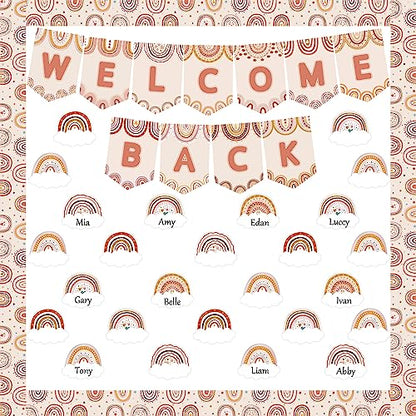 Boho Rainbow Welcome Bulletin Board Decoration Set Welcome Back to School Bulletin Board Cutouts for Party School Classroom Door Bulletin Board Border Craft Home Wall(Boho Rainbow) - style: Boho Rainbow