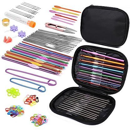 IMZAY 110 Pcs Crochet Hooks Set 0.6–6.5mm Crochet Needles for Yarn - color: Black, size: 110 Pcs
