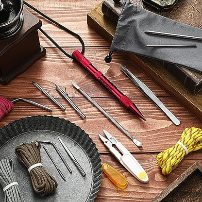 Ferraycle 12 Pcs Paracord FID Knotter Tools Set, Stainless Steel Red - style: Red