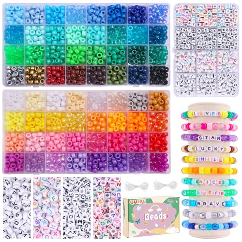 Quefe 64 Colors 2350pcs Pony Beads Bracelet Making Kit Kandi Bead - color: 64 colors