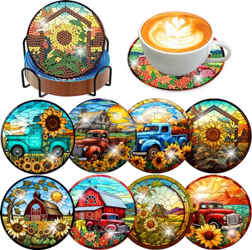 8 Pcs Fall Diamond Art Coasters Kits for Adults Diamond Coasters 4x4in - color: Fall Coasters, size: 8 Pcs 4x4in