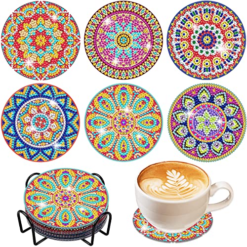 Vcekract 6 Pcs Mandala Diamond Art Coasters Kit for Adults - color: Mandala Coasters