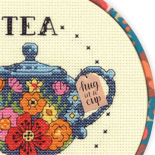 Dimensions Tea Time Counted Cross Stitch Kit for Beginners, 6" Diameter, Multicolor 6 Piece - style: Tea Time