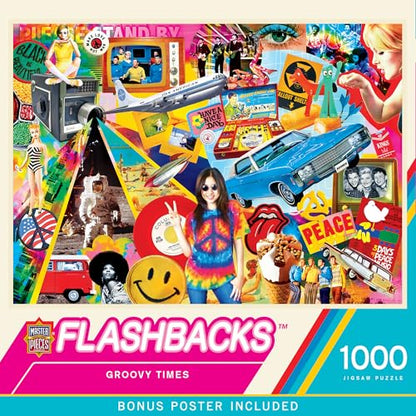 MasterPieces Vintage 1000 Piece Jigsaw Puzzle for Adults - Groovy Times - Retro 60s & 70s Collage - 19.25"x26.75" - style: Groovy Times