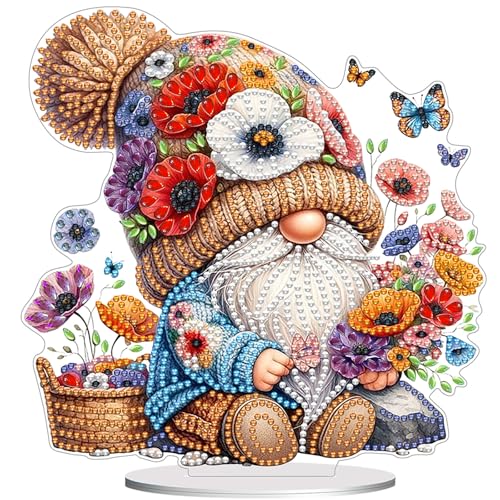 Diamond Painting Kits for Adults Beginners, 5D Full Drill Dwarf Crystal Art Desktop Ornament, DIY Single Sided Home Office Desk Decor, Creative Craft Gift Set with Tools - color: Flower Dwarf