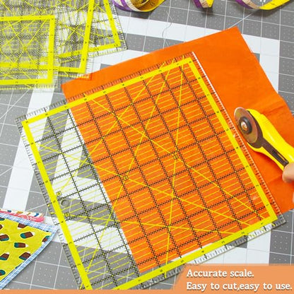 VPVPV 4 Piece Quilting Ruler,Acrylic Square Ruler,Quilting Templates,with Non Slip Rings 25 Pieces（4.5“X4.5”、6“X6”、9.5“X9.5”、12.5“X12.5”） - color: Yellow-4