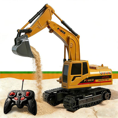 RC Excavator Toy, 6-Channel Remote Control Excavator with Metal Shovel & Lights, 360° Rotation Mini Excavator, RC Construction Vehicles Digger Toy for Boys 3-8