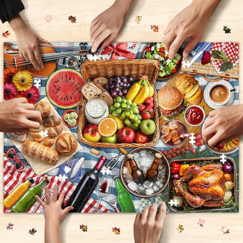 1000 Piece Jigsaw Puzzle for Adults, Spring Picnic Food Puzzle - color: Plentiful Picnic