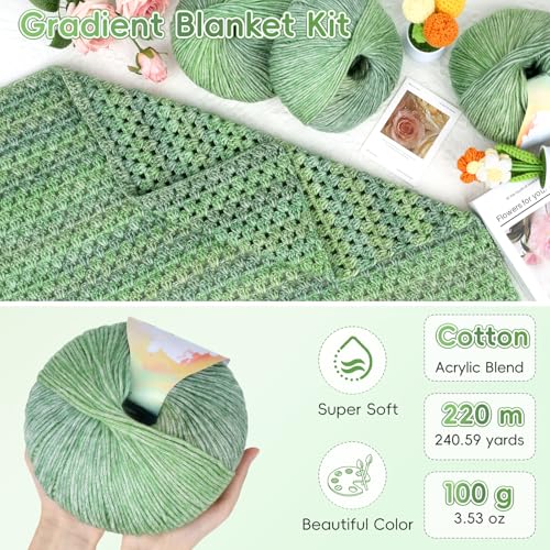 Aeelike Crochet Blanket Kit for Beginners, Easy Crochet Kit, Green Gradient - color: Moss Green Gradient