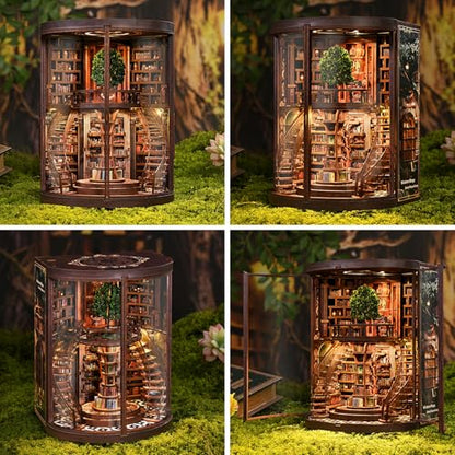 DIY Book Nook Kit with LED Light, Miniature Dollhouse, 3D Wooden Puzzle, Bookshelf Insert Decor Craft Gift (Wisdom Rings Book Repository) - style: Wisdom Rings Book Repository