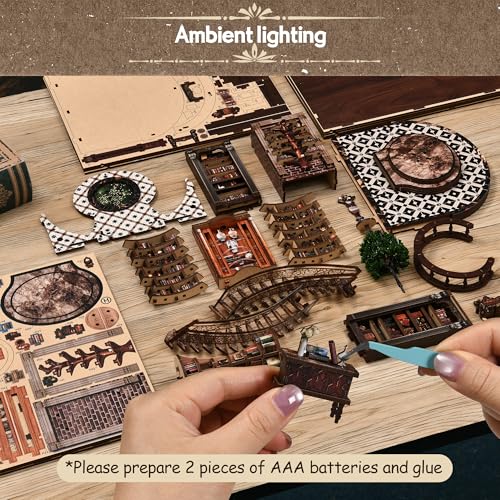 DIY Book Nook Kit with LED Lights | 3D Puzzles for Adults & Teens, Miniatures and Model Building Kits for Bookshelf Decor, Relaxing & Unique Gift for Craft Lovers | Wisdom Library