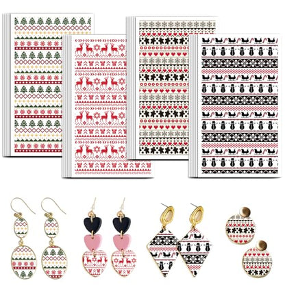 OLYCRAFT 24Pcs Christmas Sweater Knitting Clay Transfer Paper 4 Styles Transfers Paper for Polymer Snowman Pattern Polymer Clay Transfer Sheets Small Ceramic Decal for Earrings Jewelry Making - style: Christmas Sweater