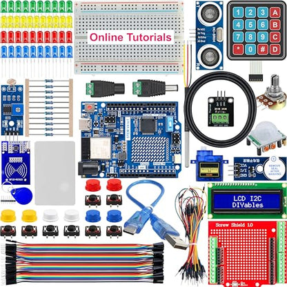 STEM V4 IoT Starter Kit – Fully Compatible with Arduino UNO R4 WiFi, Includes DIYables STEM Board, Sensors, Display, Modules, Expansion Board, Breadboard, Jumper Wires