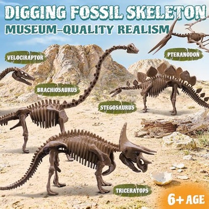 7-Pack Big Dinosaur Fossil Skeleton Building Kit | Take Apart & Rebuild Dinosaur Bones Models | STEM Science Archaeology Toy Gift for Kids 6+ | T-Rex, Triceratops, Velociraptor