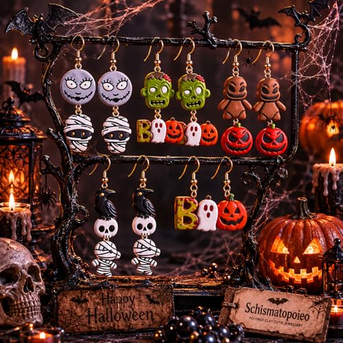 8 Pcs Halloween Polymer Clay Cutters Set - Zombie, Mummy & Spooky Themed Clay Cutters for Polymer Clay Jewelry Making, Perfect Halloween Party Gift - color: Mummy