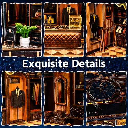 DIY Miniature Dollhouse Kit with LED Light, 3D Wooden Puzzle Book Nook Kit for Adults and Teens, Creative Tailor Shop Model Kit to Build, Home Decor Hobby Gift (Golden Section Line) - style: Golden Section Line