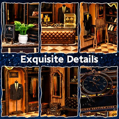 DIY Miniature Dollhouse Kit with LED Light, 3D Wooden Puzzle Book Nook Kit for Adults and Teens, Creative Tailor Shop Model Kit to Build, Home Decor Hobby Gift (Golden Section Line) - style: Golden Section Line