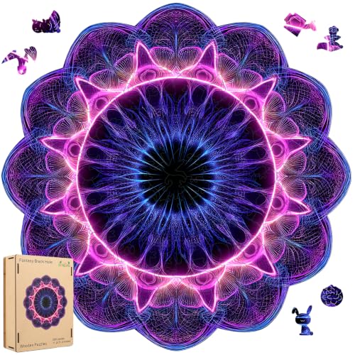 Bovearto Wooden Puzzle for Adults, Purple Flower Mandala, Wall Decor - color: Fantasy Black Hole, size: 200pcs
