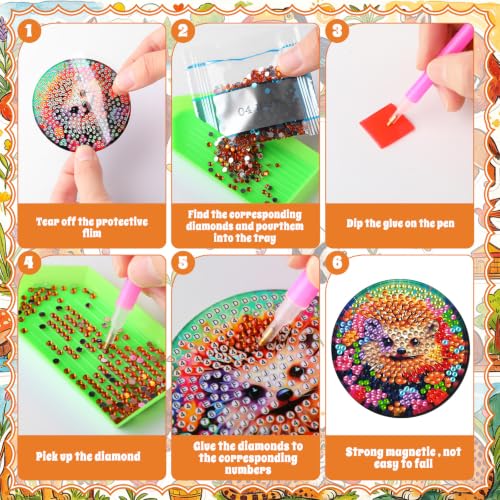 Zonon 12 Pcs Diamond Painting Magnets Kits, Psychedelic Animal Fridge - color: Boho, style: Animal