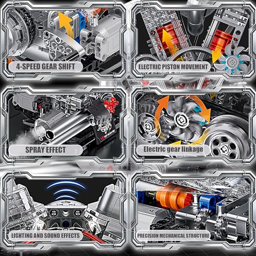 V-Twin Motorcycle Engine Model Kit that Runs, 867 Pcs STEM Block Set - style: 4-V-Twin-Two