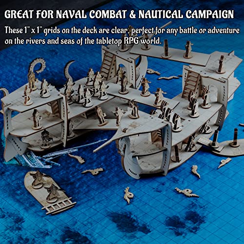 CZYY DND Ship Miniature, 3-Level Wooden Naval Battle Terrain Map