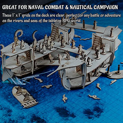 CZYY DND Ship Miniature, 3-Level Wooden Naval Battle Terrain Map