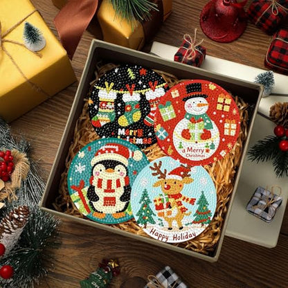 8 Pcs Christmas Diamond Art Coasters with Holder Cork Pads - color: Christmas B Coasters
