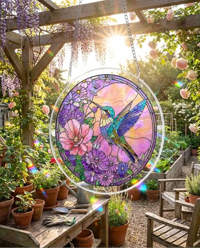 Acrylic Jigsaw Puzzle Suncatcher - Purple Hummingbird - color: Purple Hummingbird, size: M-8.2in*8.2in