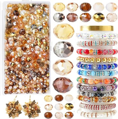 1000 Pcs Rondelle Faceted Glass Beads Crystal Glass Beads for Jewelry Making 4/6/8mm Faceted Briolette Rondelle Bead with Container for Earrings,Necklaces,DIY Beading Projects (Brown) - color: brown