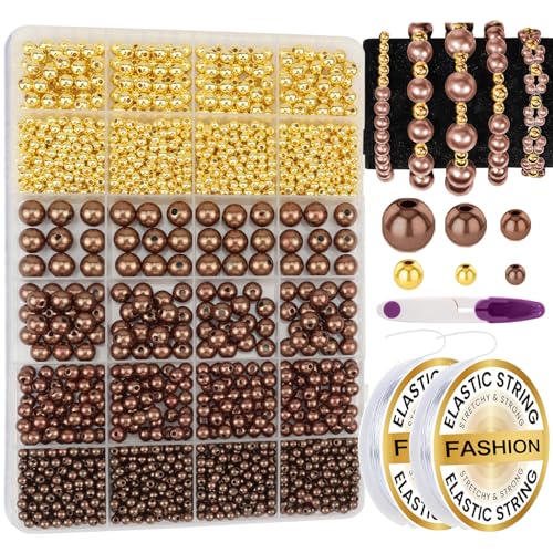 Brown Pearl Bracelet Making Kit Gold Beads for Bracelets for Adult - color: 21-Brown & Gold