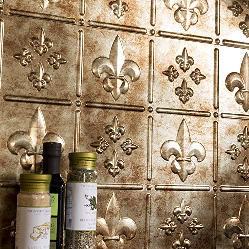 FASÄDE Fleur de Lis Decorative Vinyl Backsplash 15 sq ft Kit in Bermuda Bronze - color: Bermuda Bronze