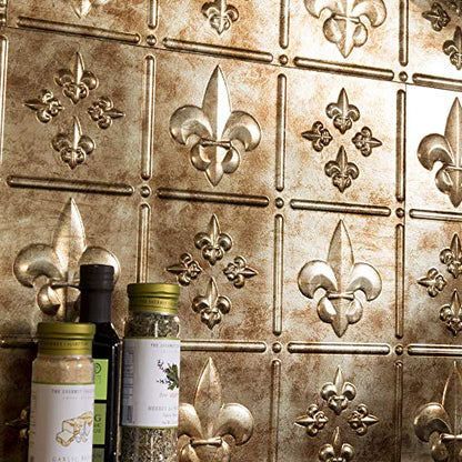 FASÄDE Fleur de Lis Decorative Vinyl Backsplash 15 sq ft Kit in Bermuda Bronze - color: Bermuda Bronze