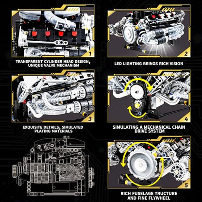 V8 Engine Model Kit that Works Visible Building Blocks Set with APP Control - size: Large
